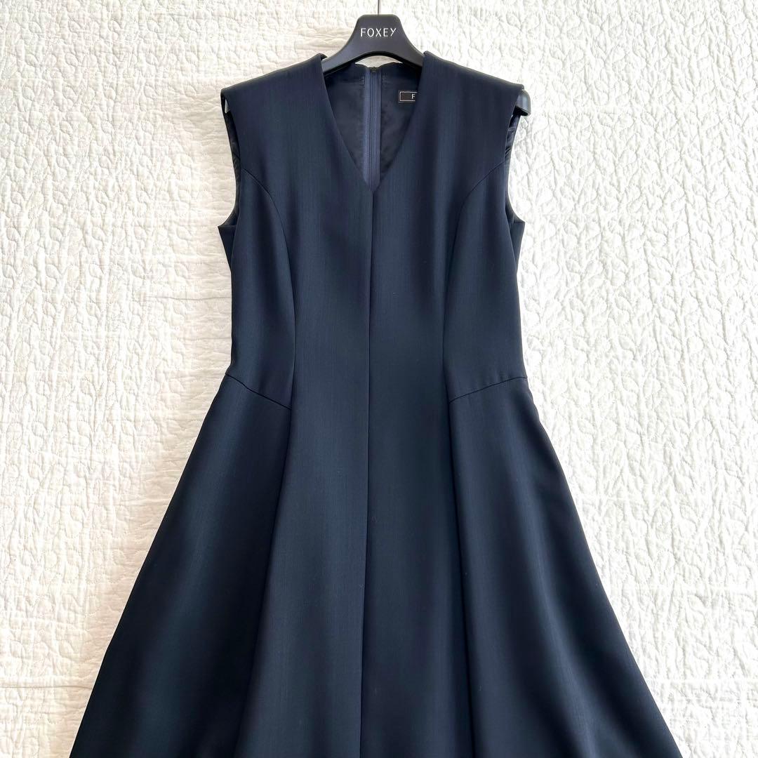 美品 フォクシー LIRIO ワンピース Aライン ミッドナイトブルー 38