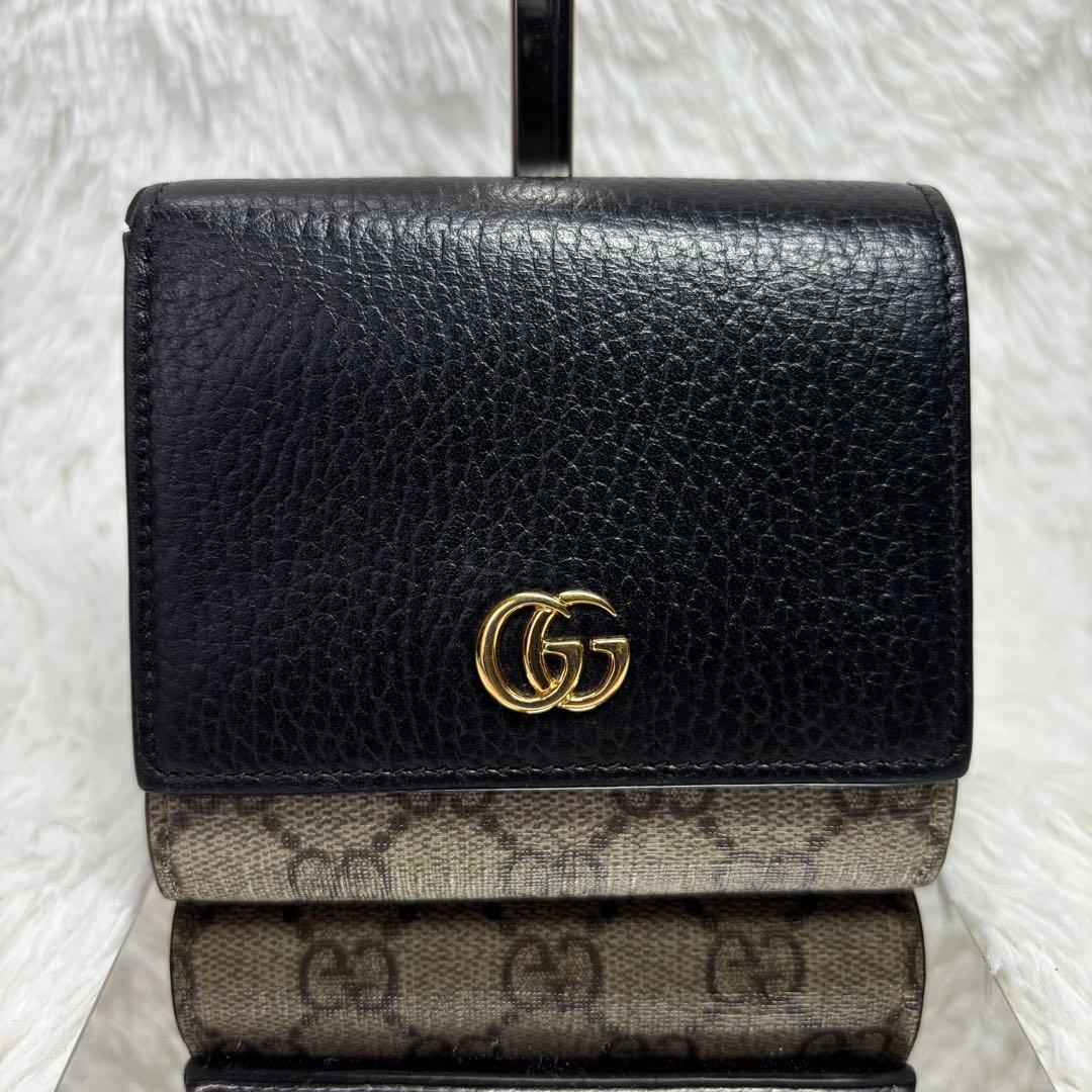✨極美品✨ グッチ GGスプリーム マーモント 二つ折り財布 L字ジップ 黒