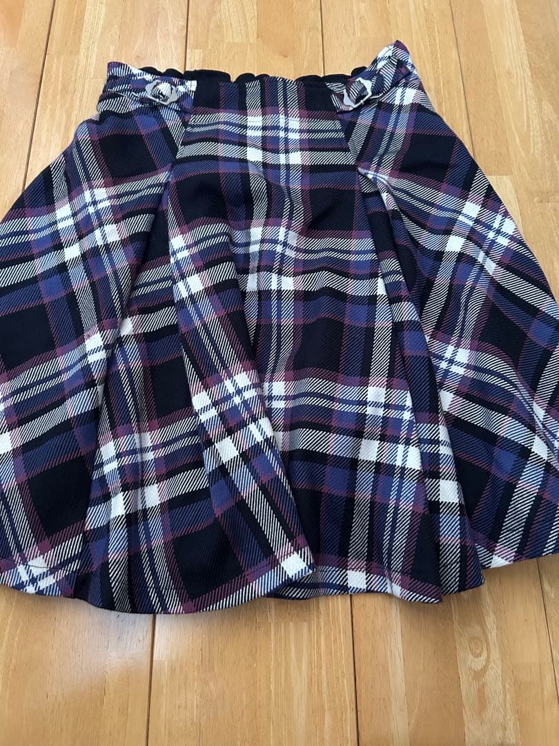 メゾピアノジュニア ぽんぽんつきうさぎニット チェック柄スカート 160 黒