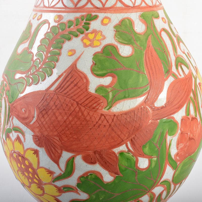 中国　赤絵　魚蓮花文　長顎瓶　C　R5639B