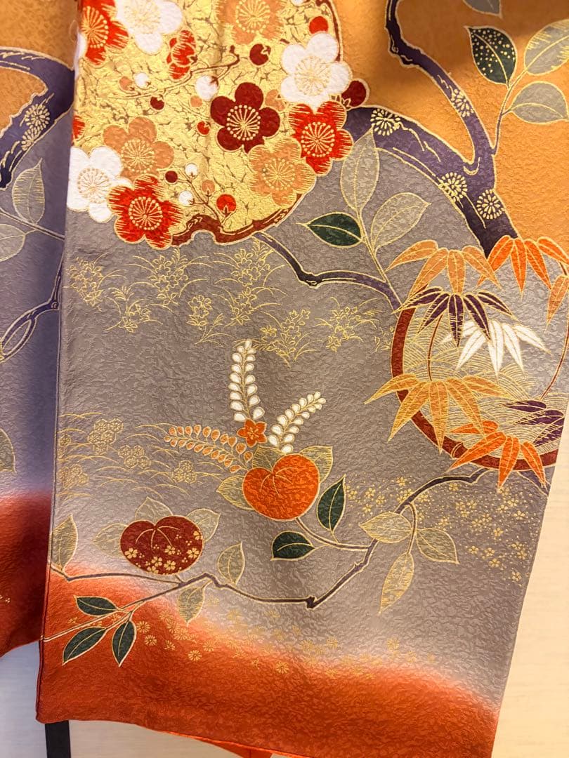 と*ん様 【美品】京友禅 大人の振袖 金茶/グレー/えんじ/古典柄