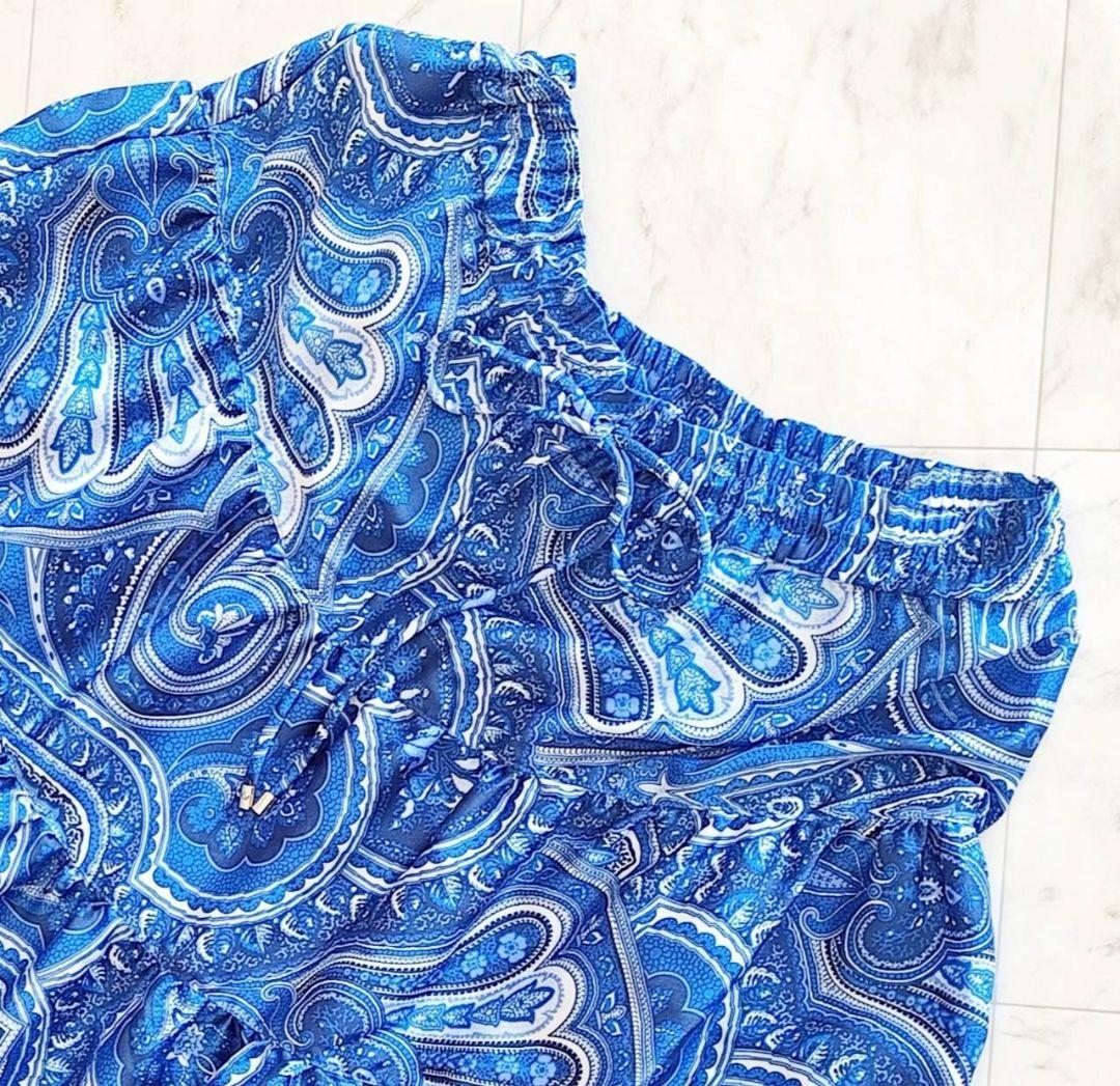 新品 LAUREN RALPH LAUREN ペイズリー マキシ スカート 青