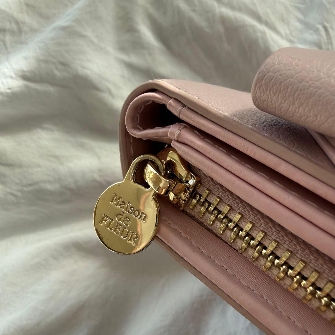 Maison de FLEUR リボン三つ折り財布 ピンク ウォレット 箱付き