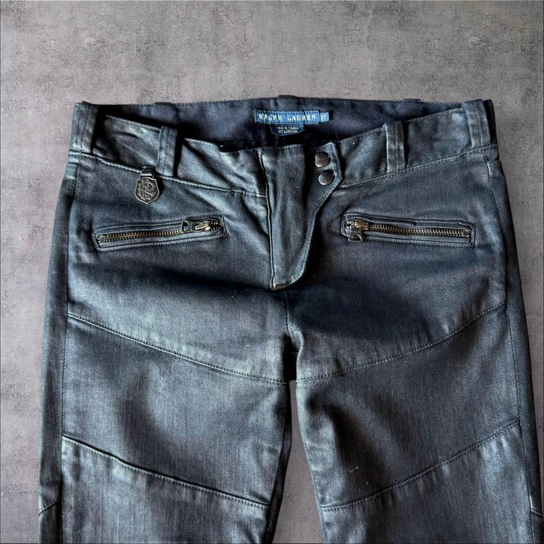 希少RALPHLAUREN オイルドコーティングライダースデニムW27 黒