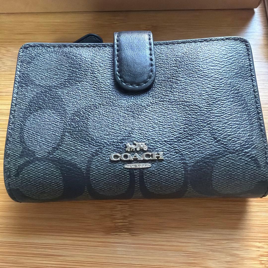【箱・袋付き】COACH コーチ 二つ折り財布 シグネチャー ブラック