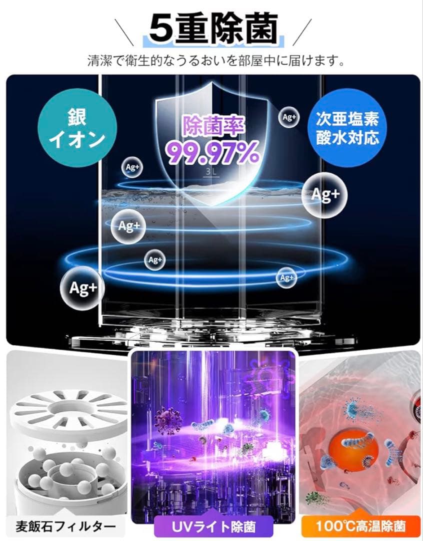加湿器 大容量 タワー式 9L 加超音波式 ハイブリッド式 空気浄化 花粉