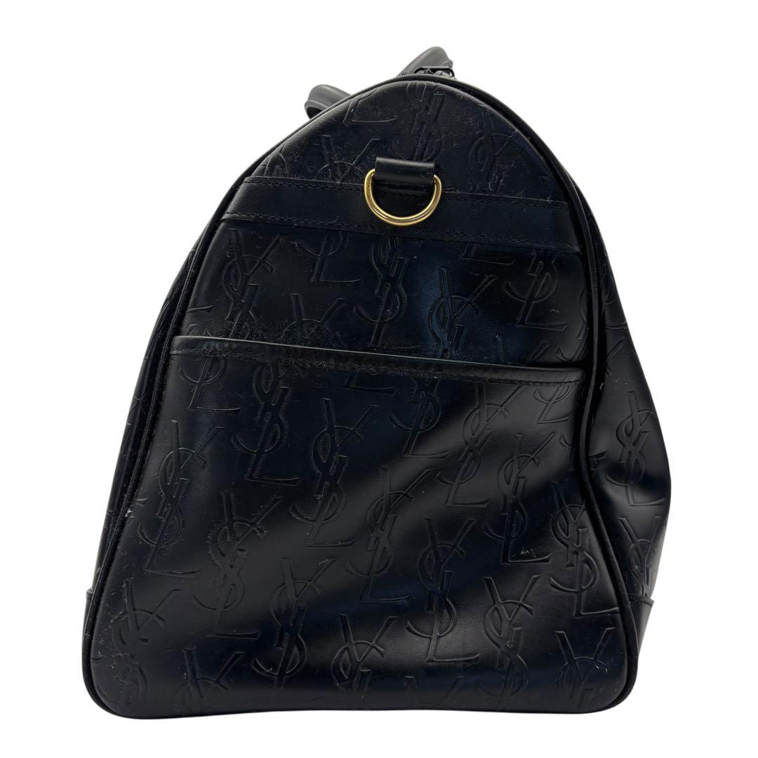 イブサンローラン YSL ボストンバッグ 総柄 ロゴ レザー ブラック チャーム