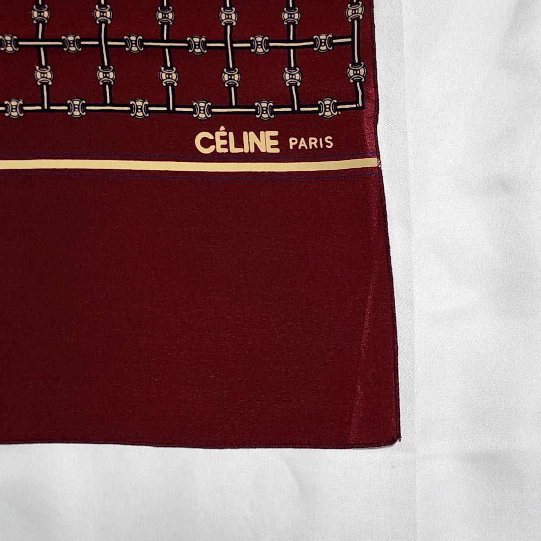 ★CELINE★ ストール メンズ マカダム チェック シルク ワインレッド.