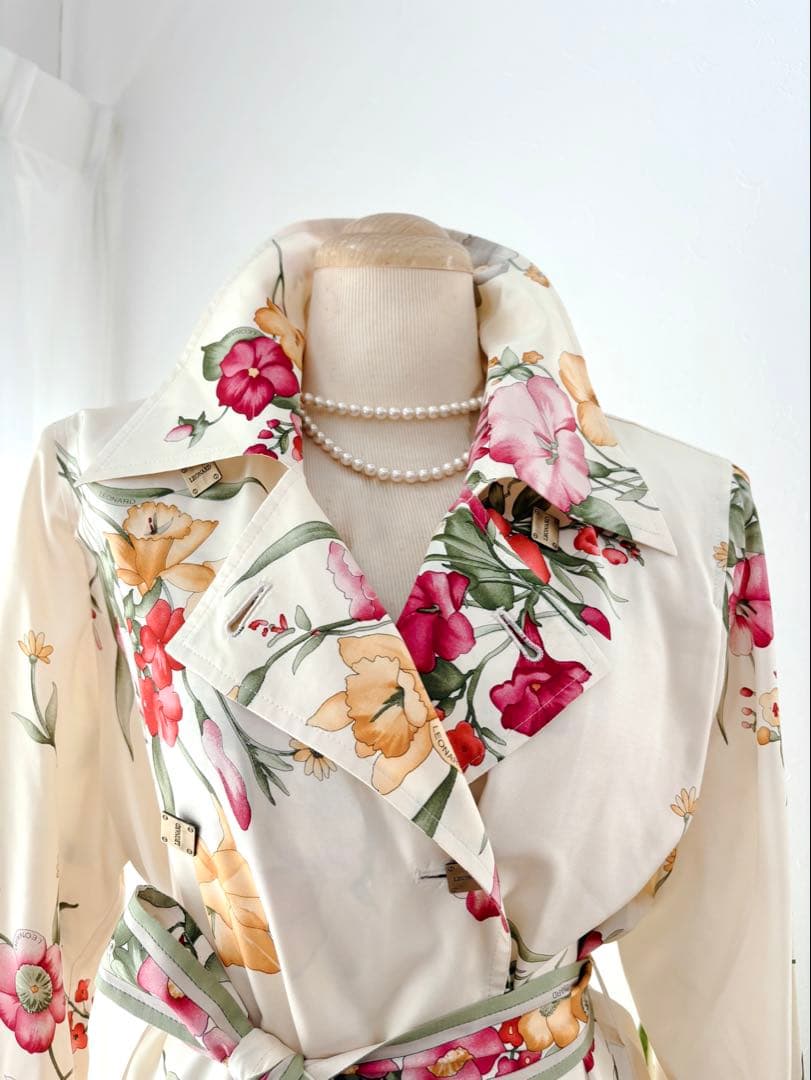 【極美品】LEONARD レオナール シルク100スプリングコート 花柄　L