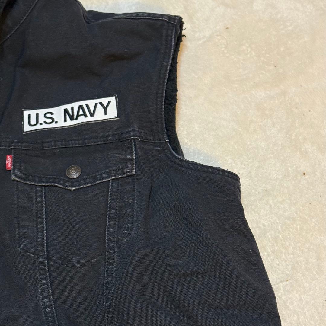 \"Levi’s U.S.NAVY ワッペン ボアベスト XL 黒 希少 \"
