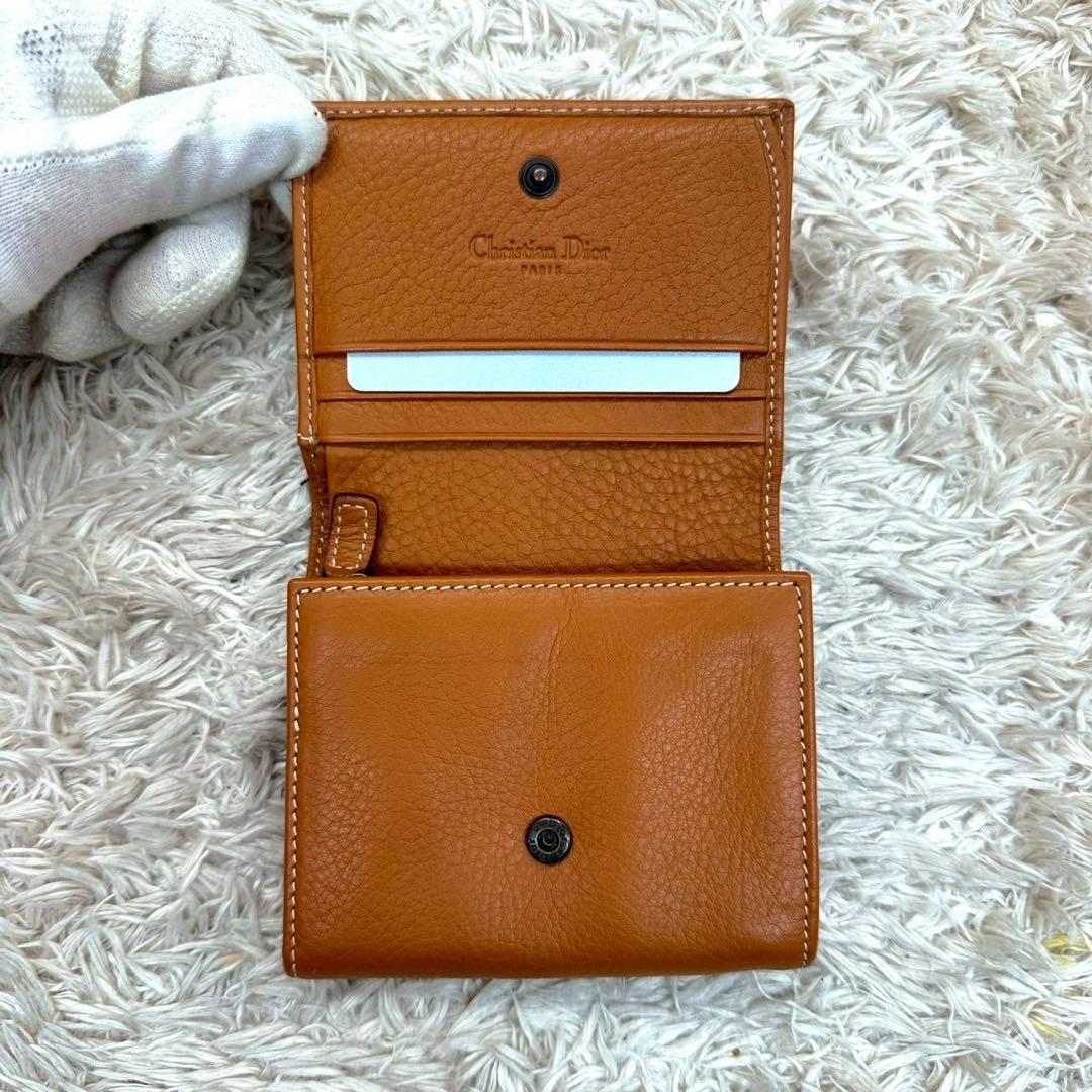 【美品】クリスチャンディオール 二つ折り財布 キャメル D金具