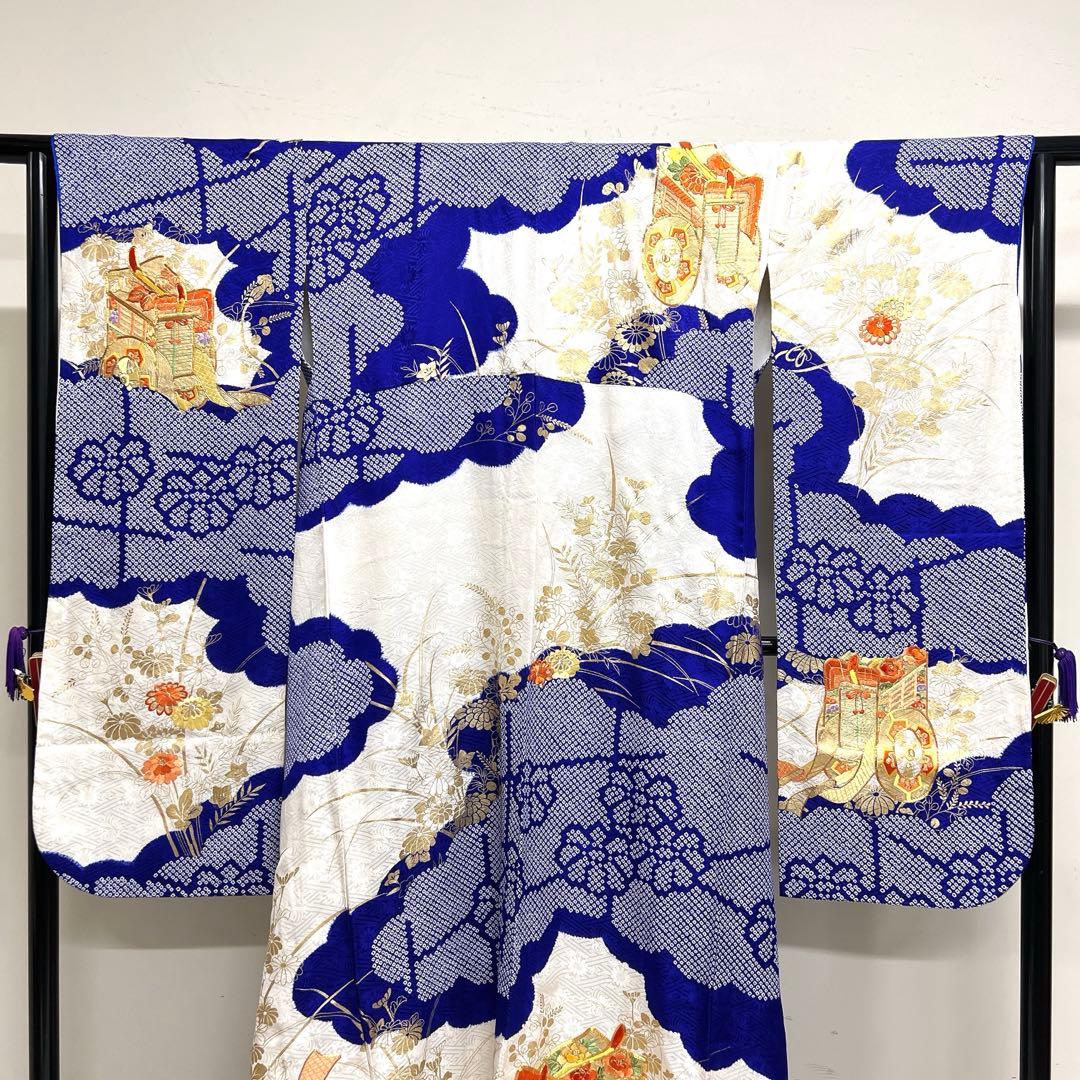 振袖　金駒刺繍　刺繍　絞り　御所車　身丈164　裄65　正絹　着物　025tz