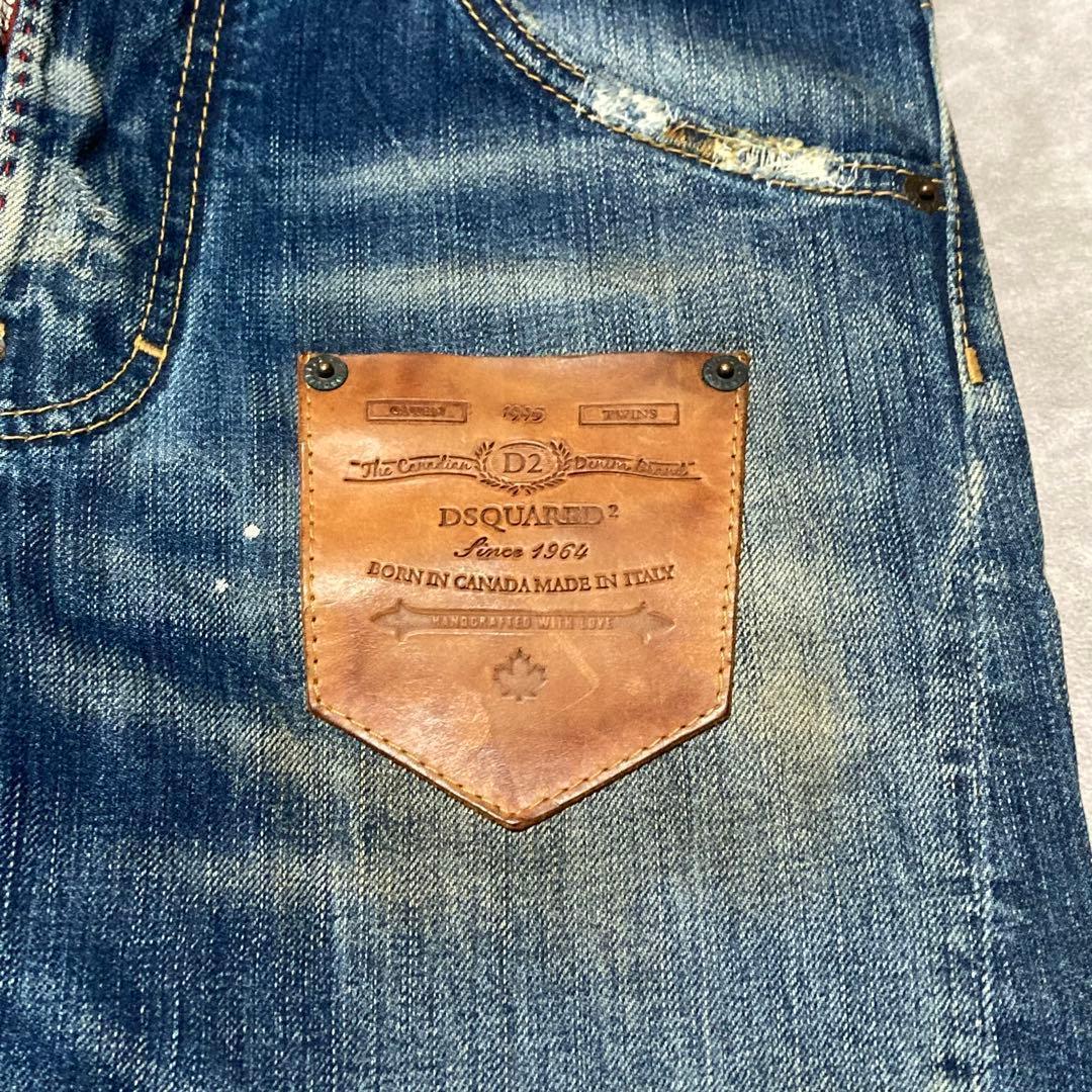 ディースクエアード　DSQUARED2　デニム　ダメージジーンズ　革パッチ　36