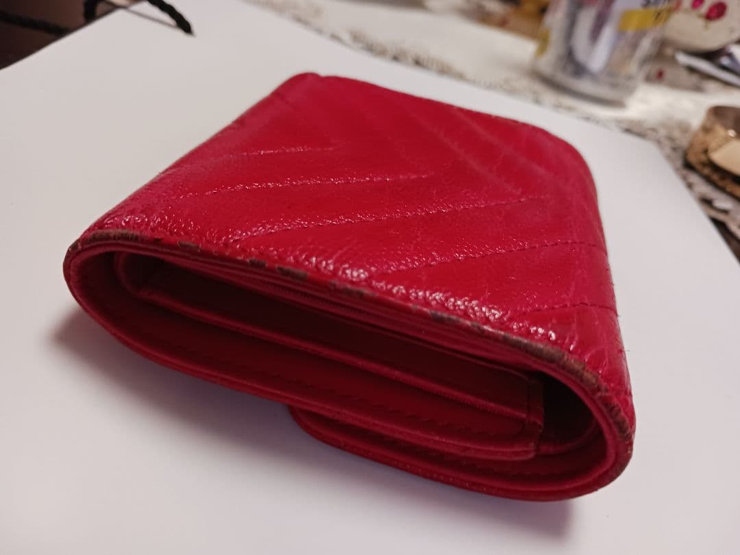CHANEL 赤 三つ折り財布