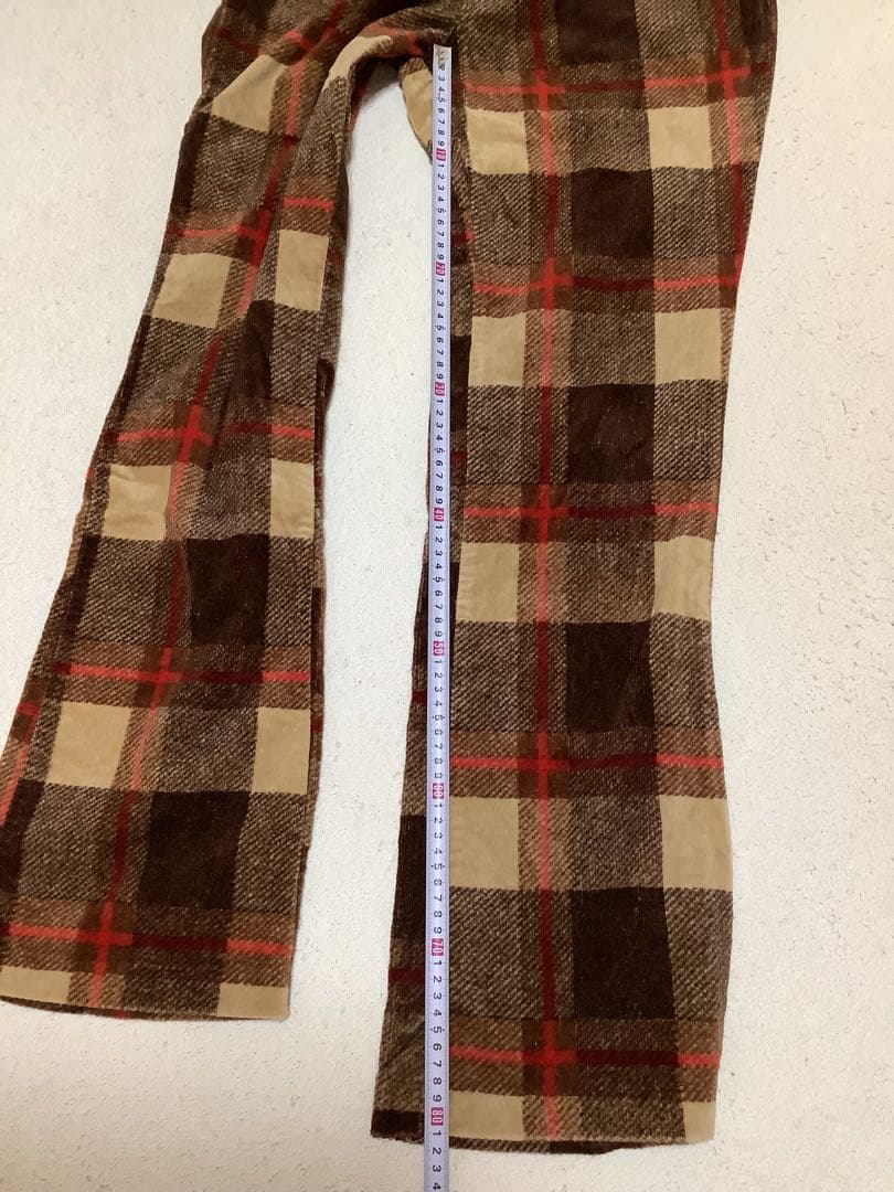 レトロ　コーデュロイ　チェック柄　フレアパンツ　古着　70s 80s