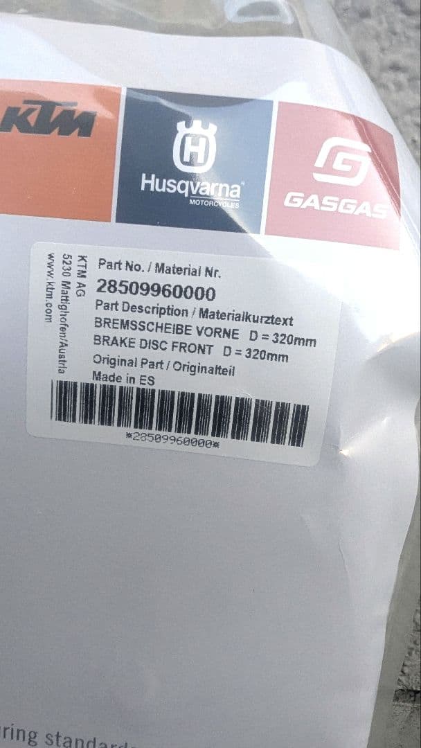 【未使用】KTM／Husqvarna 純正OPブレーキディスクフロント用