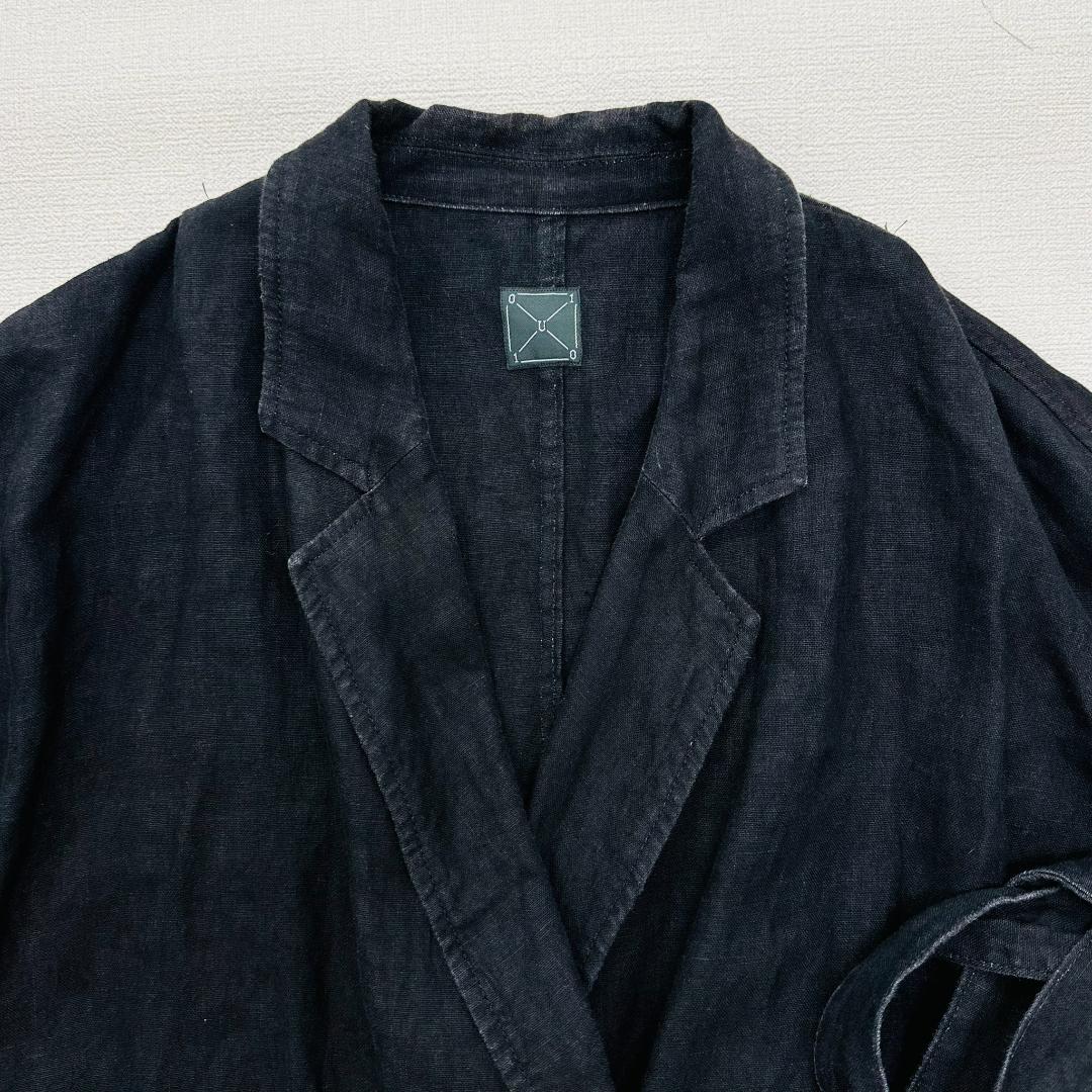 【美品】ゼロイチユーイチゼロ リネンジャケット ダブル仕様 ベルト付 Fブラック