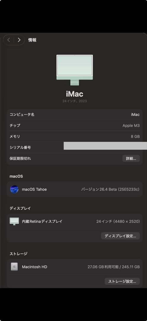 Apple iMac M3 24インチ グリーン,8GB,256GB,VESA