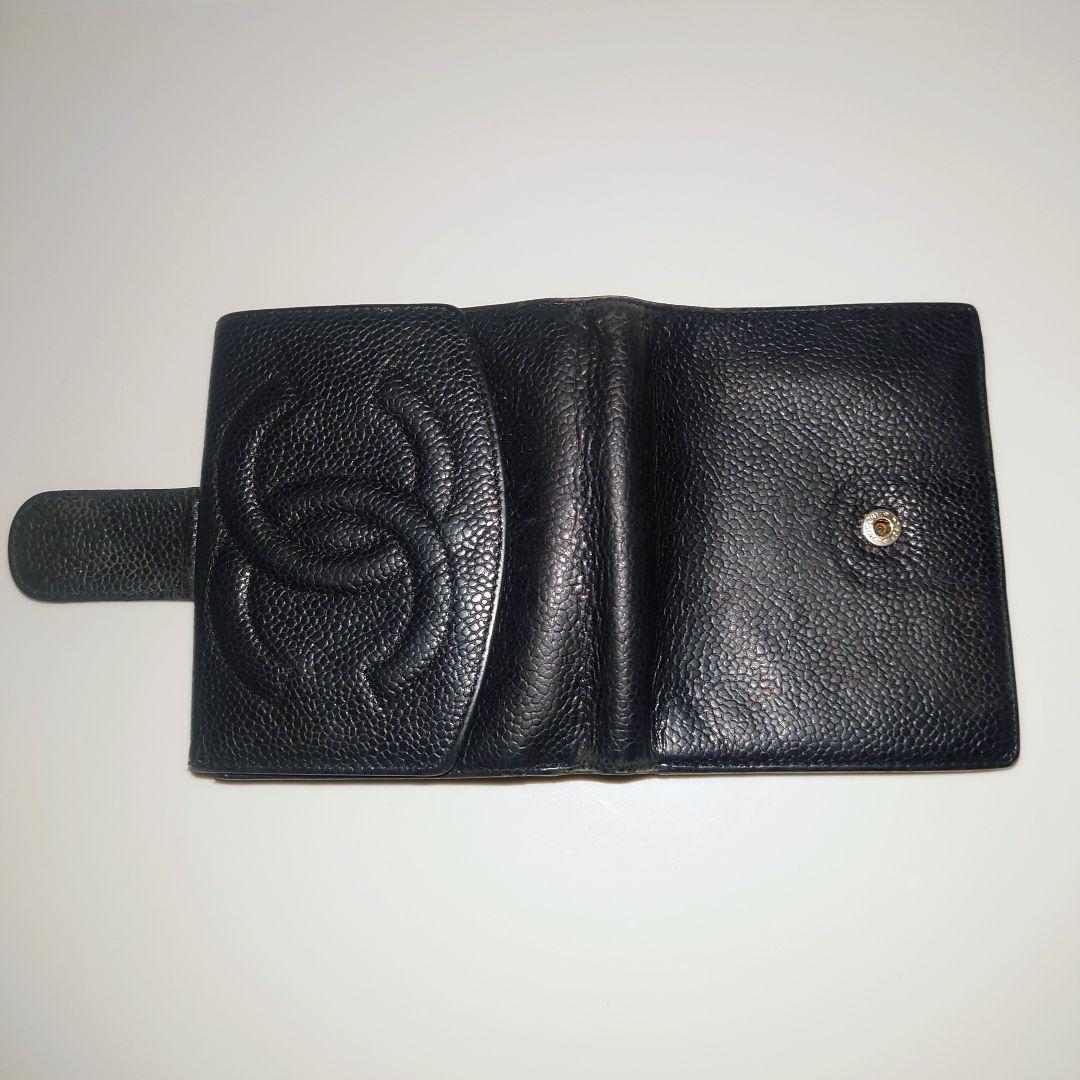 CHANEL シャネル ブラック 黒 レザー 二つ折り財布 ビンテージ レア 箱