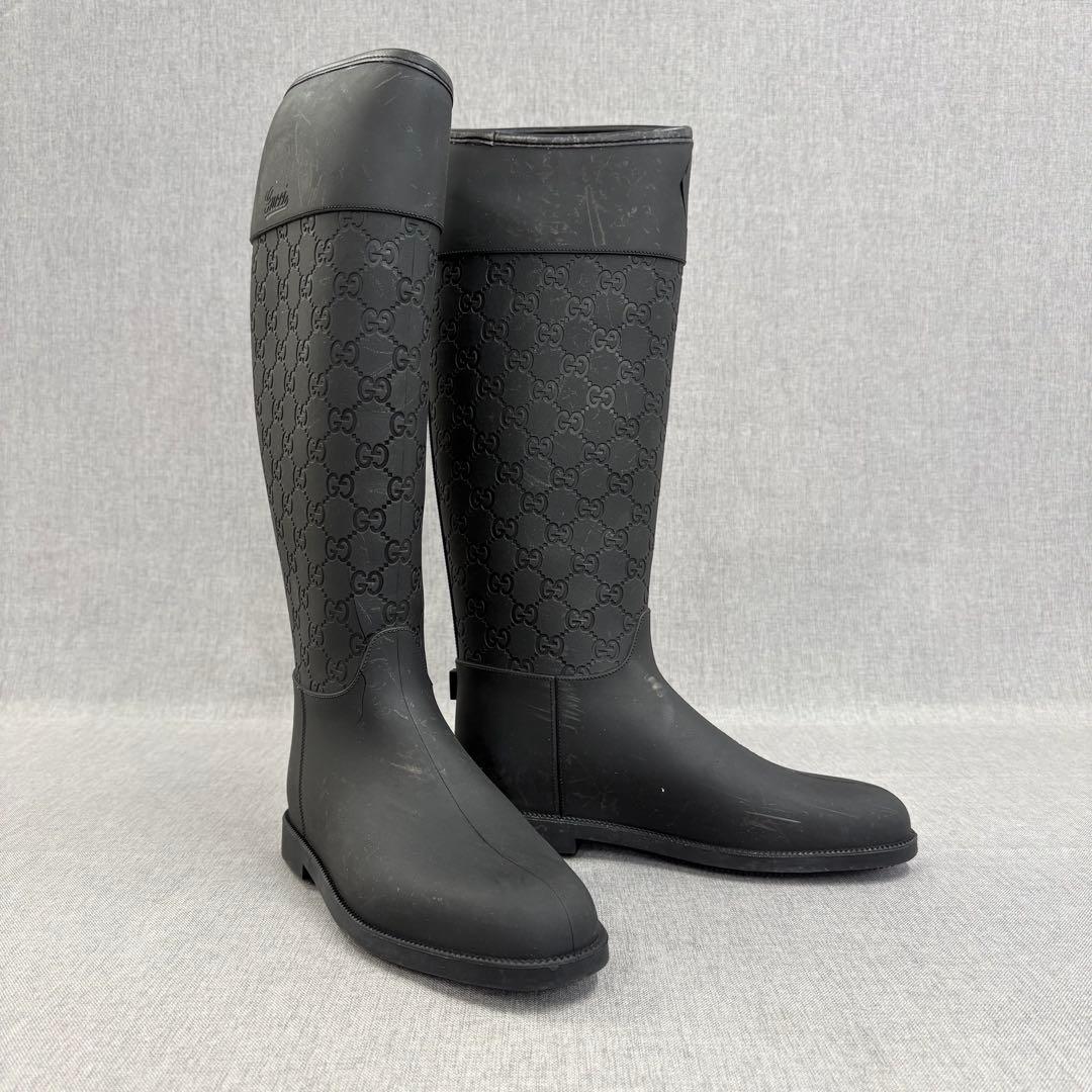 GUCCI グッチ レインブーツ ロングブーツ ブラック 長靴 24.0cm