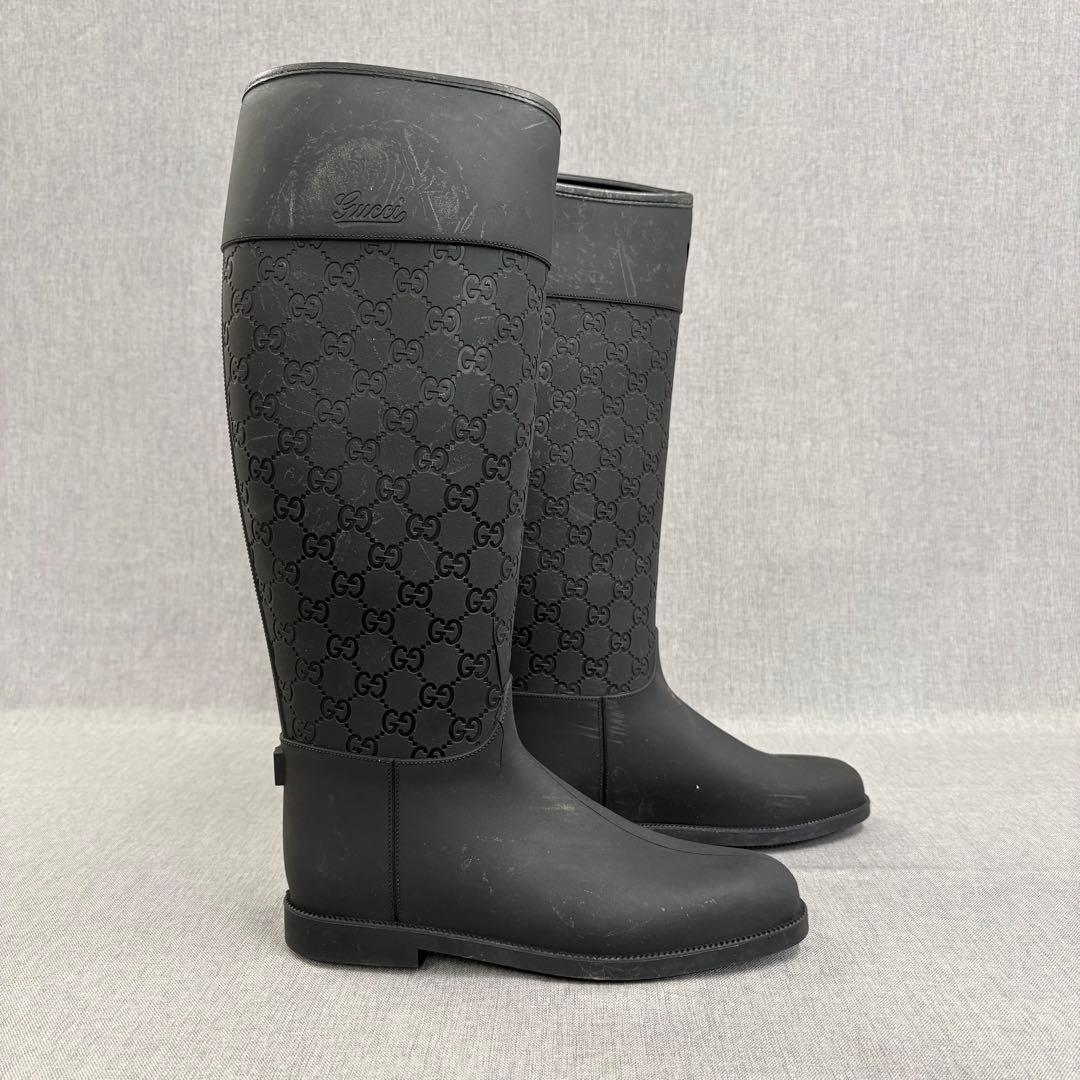 GUCCI グッチ レインブーツ ロングブーツ ブラック 長靴 24.0cm
