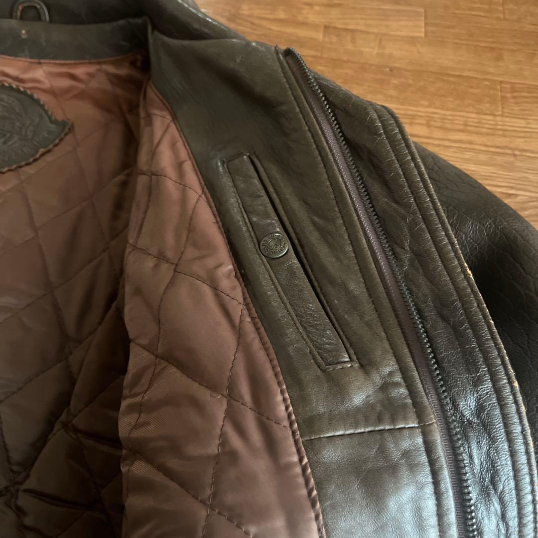 ダークブラウン レザーショートジャケット M 厚羊革