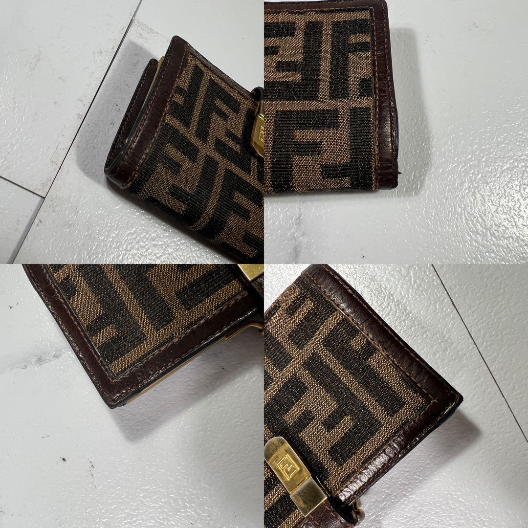 FENDI フェンディ 折り財布 がま口 ズッカ柄 ブラウン