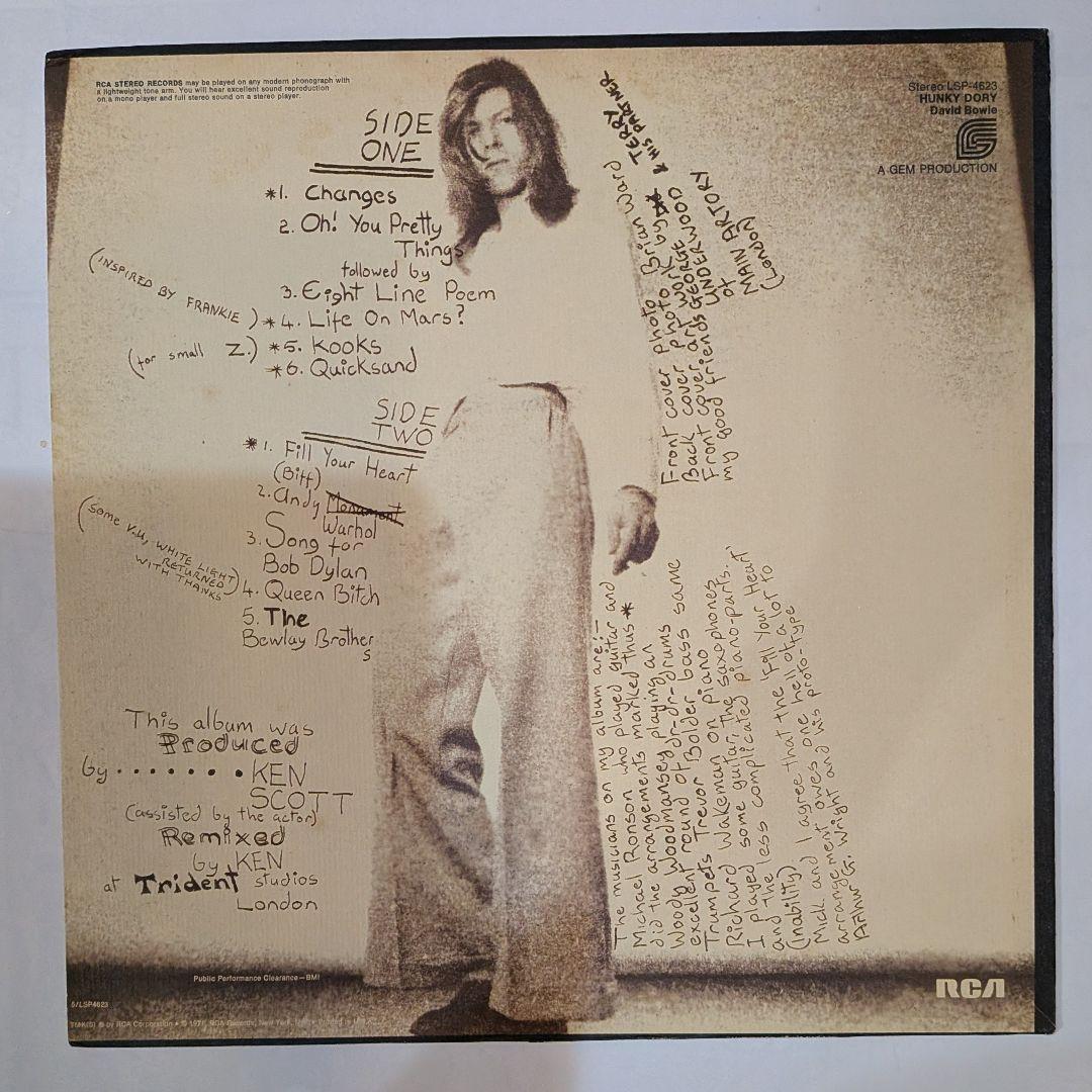 ​【美盤】デヴィッド・ボウイ 『Hunky Dory』US盤 歌詞インナー付
