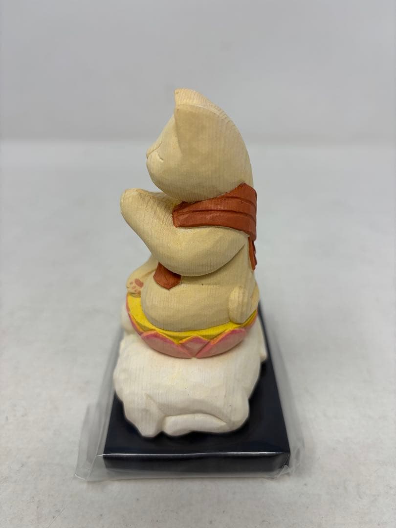 A1400 猫buddha にゃんぶっだ 普賢菩薩 木彫 縁起物 T00540