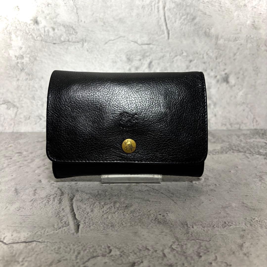 【ぽっぽ！】イルビゾンテ ILBISONTE コンパクトミニ財布 黒レザー