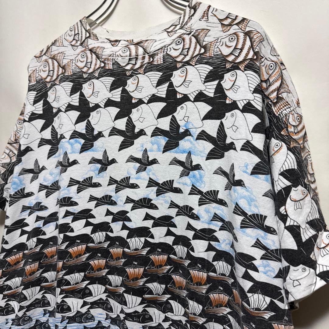 90s USA製 ANDAZIA エッシャー シングルステッチ 総柄 XL