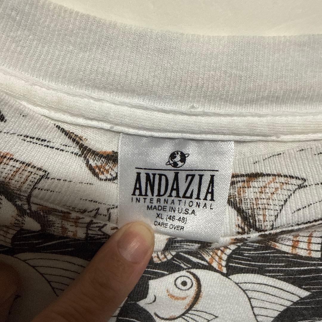 90s USA製 ANDAZIA エッシャー シングルステッチ 総柄 XL
