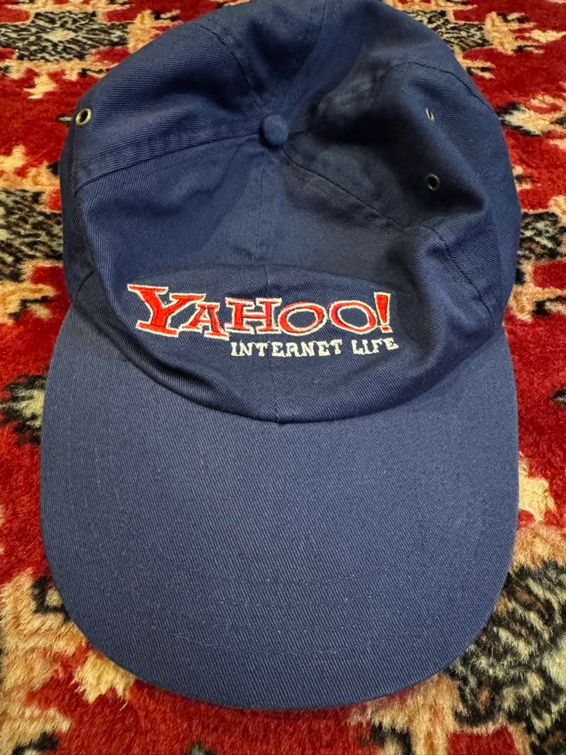 希少 90s~00s 企業モノYAHOO 6パネル キャップ ネイビー