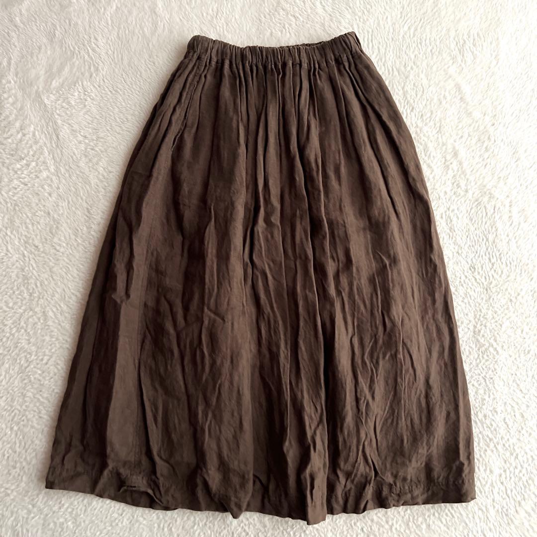 美品✨イチアンティークス リネン スカート ロング フレア ブラウン 近年