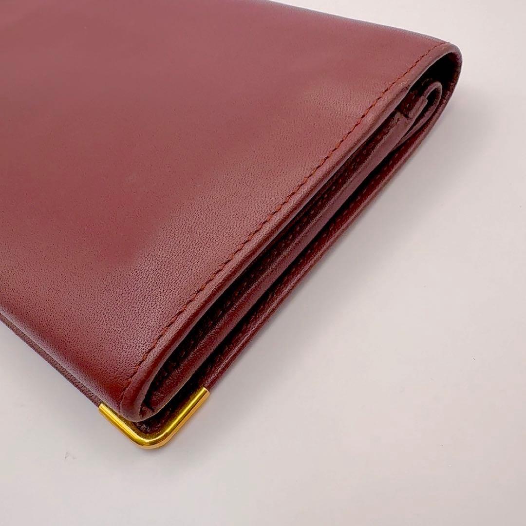 カルティエ　マストライン　長財布　二つ折　がま口　ボルドー　レザー