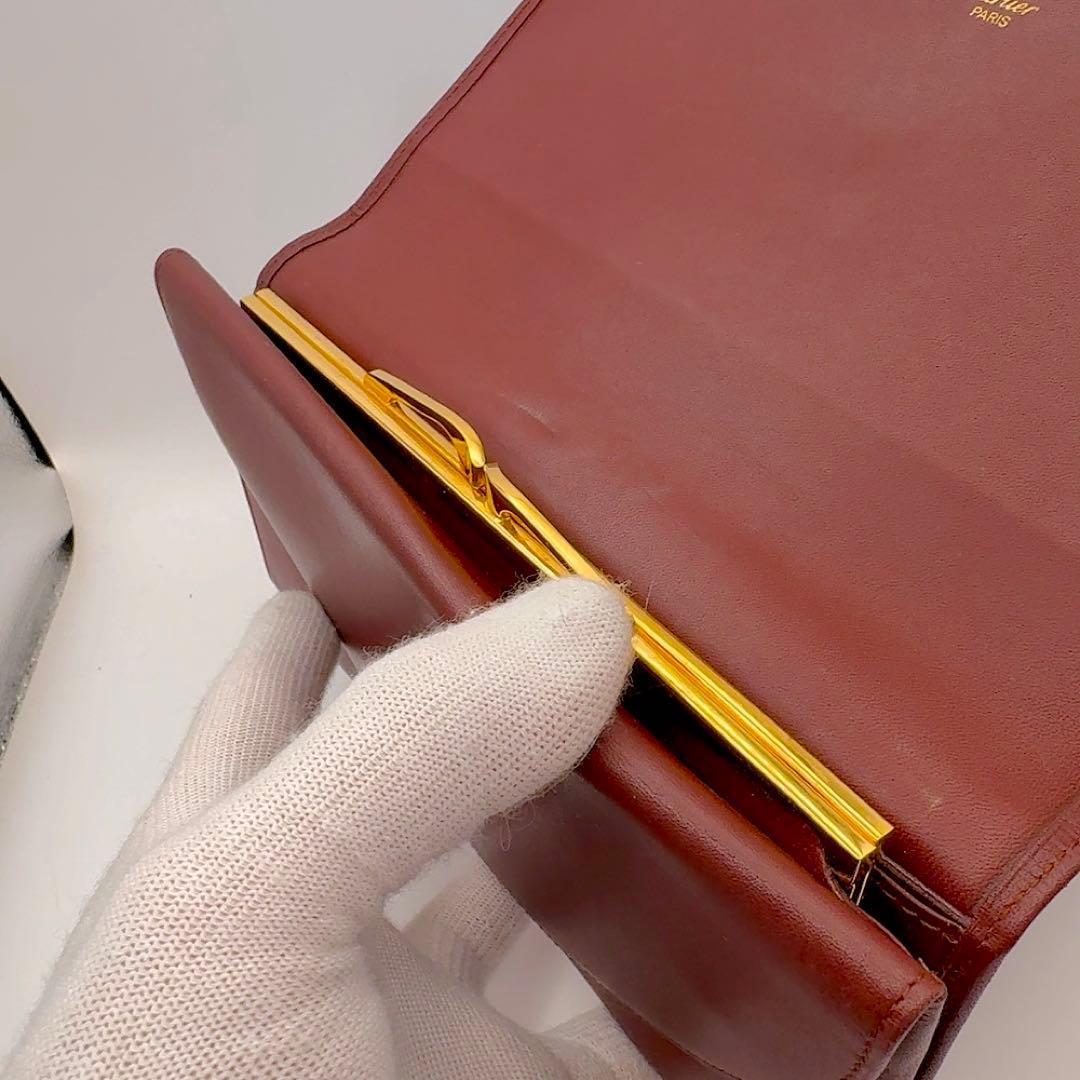 カルティエ　マストライン　長財布　二つ折　がま口　ボルドー　レザー