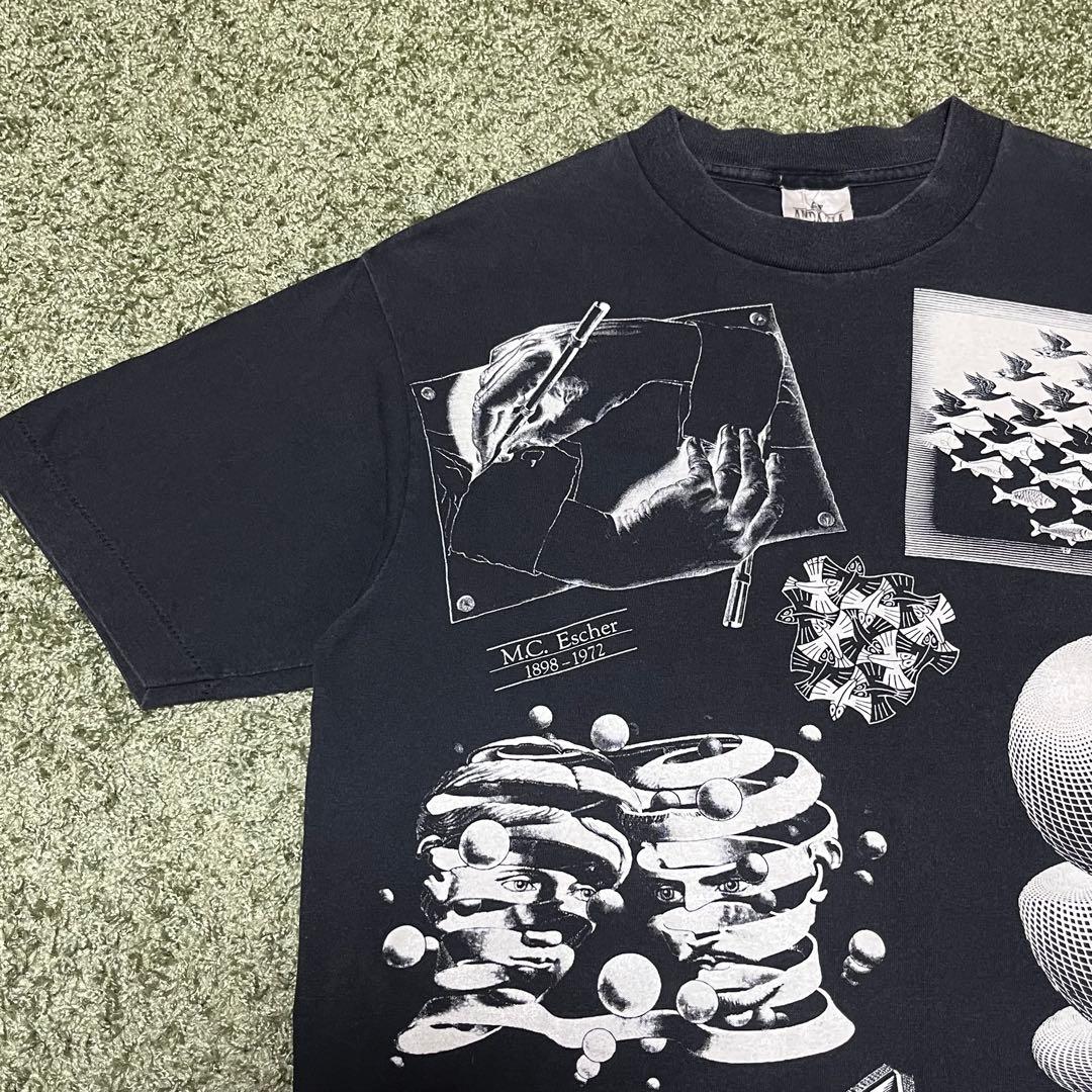 90s ANDAZIA M.C.エッシャー だまし絵 片面プリント Tシャツ