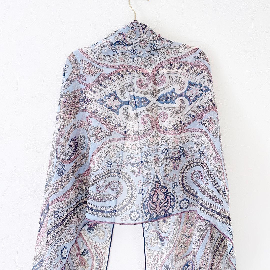 《美品》G.BINDA FOR Leilian シルク100% ストール ブルー