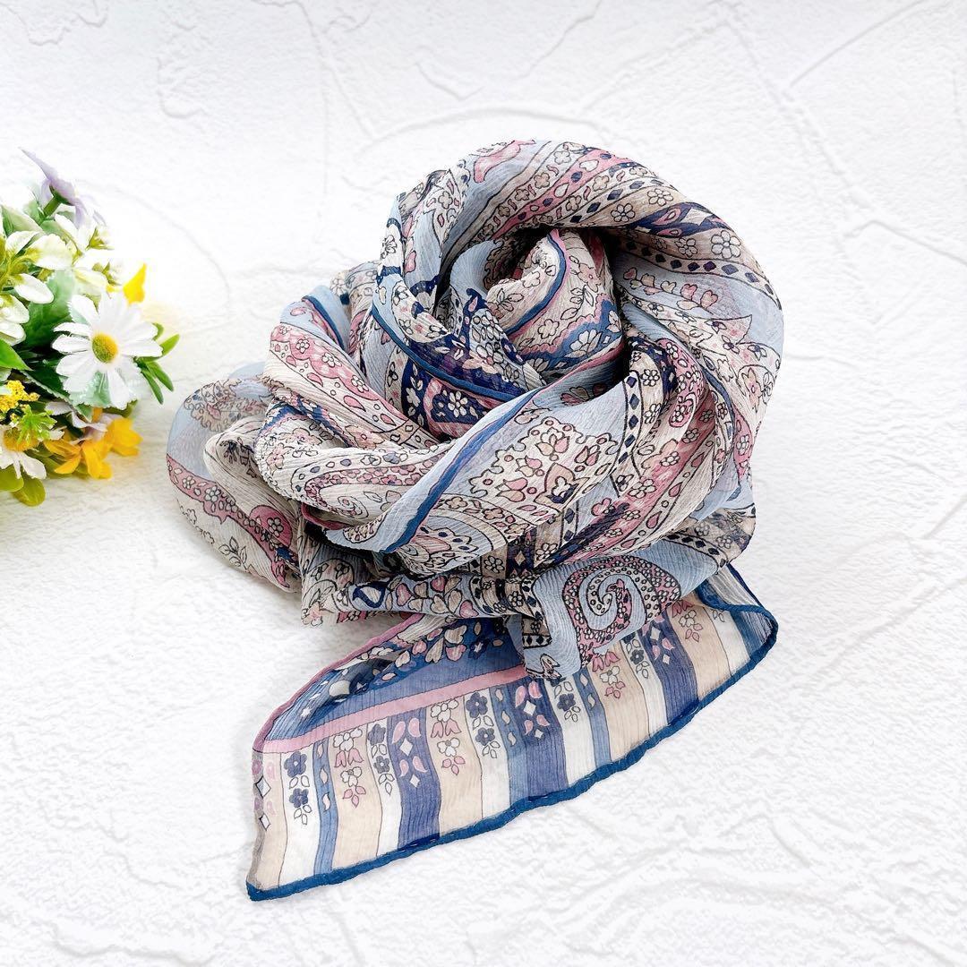 《美品》G.BINDA FOR Leilian シルク100% ストール ブルー