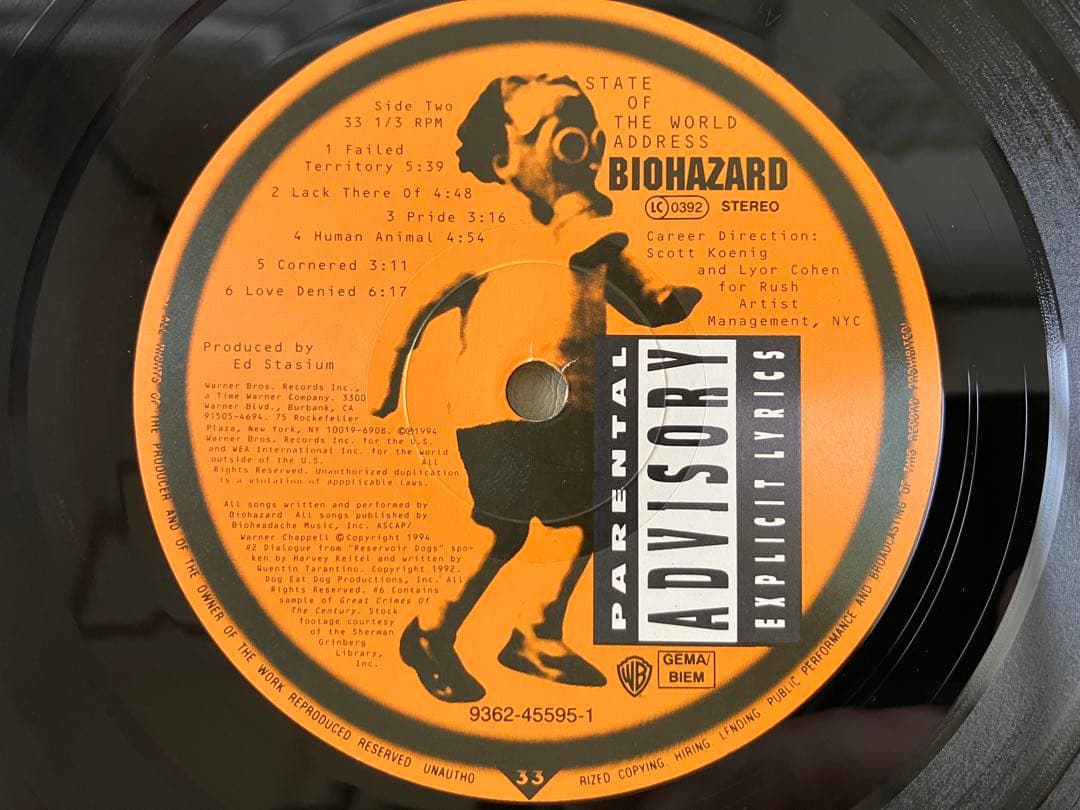 洋楽 LP Biohazard -State Of The World Address