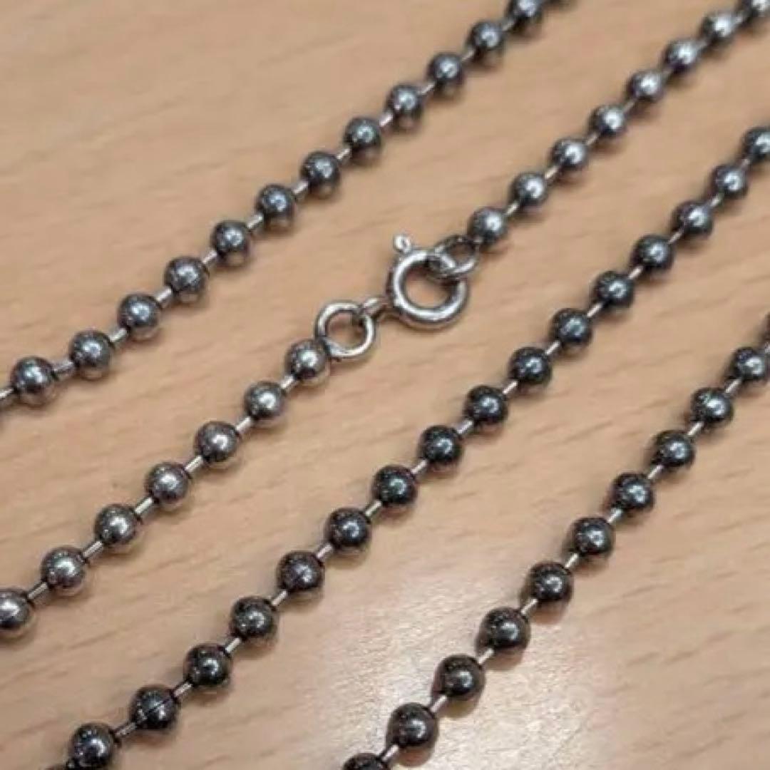 925刻印　ヴィンテージシルバーネックレス　ボールチェーン　幅3mm　短め