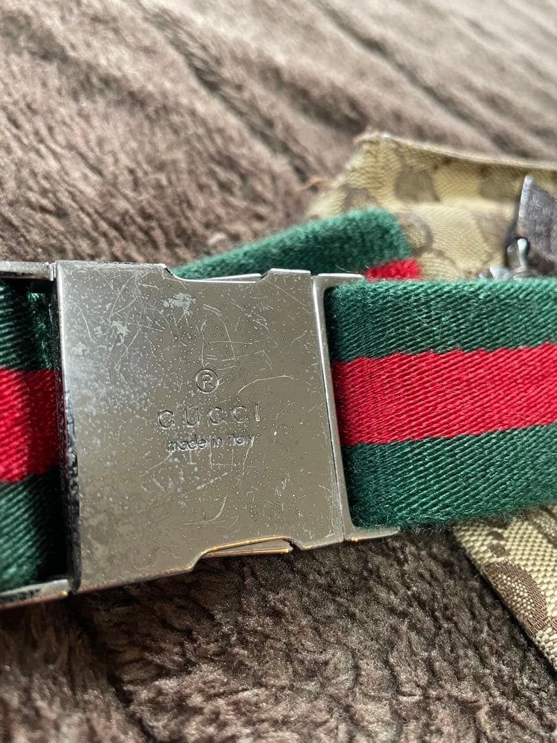 GUCCI GGキャンバス×レザー ウエストバッグ ウエストポーチ ショルダー