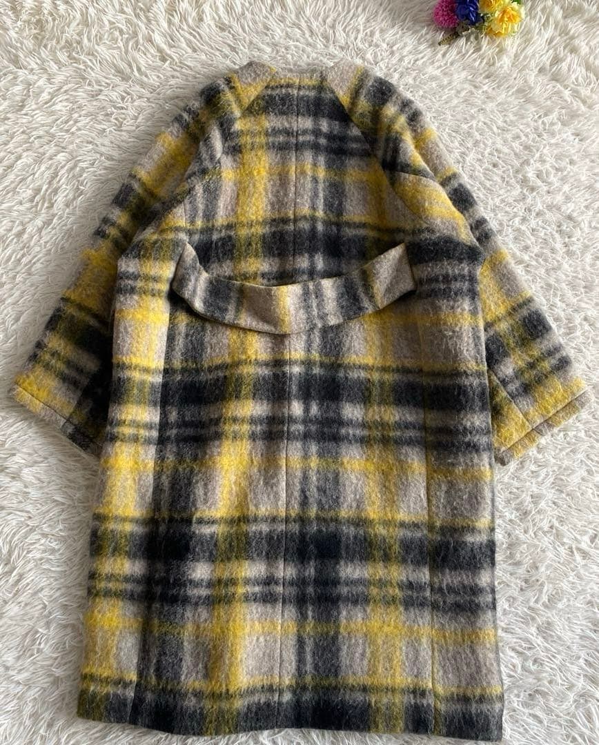 りんごBEAMS BOY ノーカラータータンチェックコート