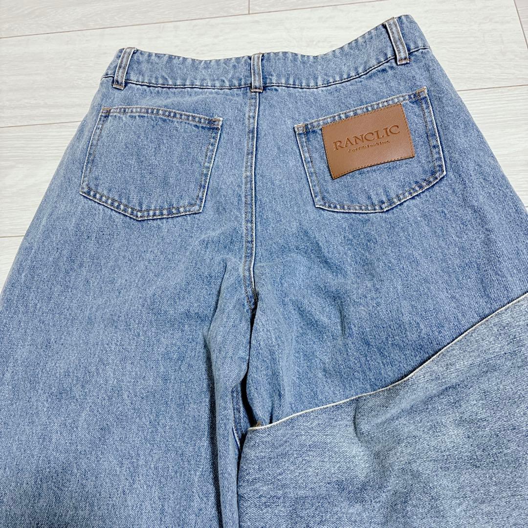 ランクリック リボン デニムパンツ ブルー Gパン ワイド カジュアル Y2K