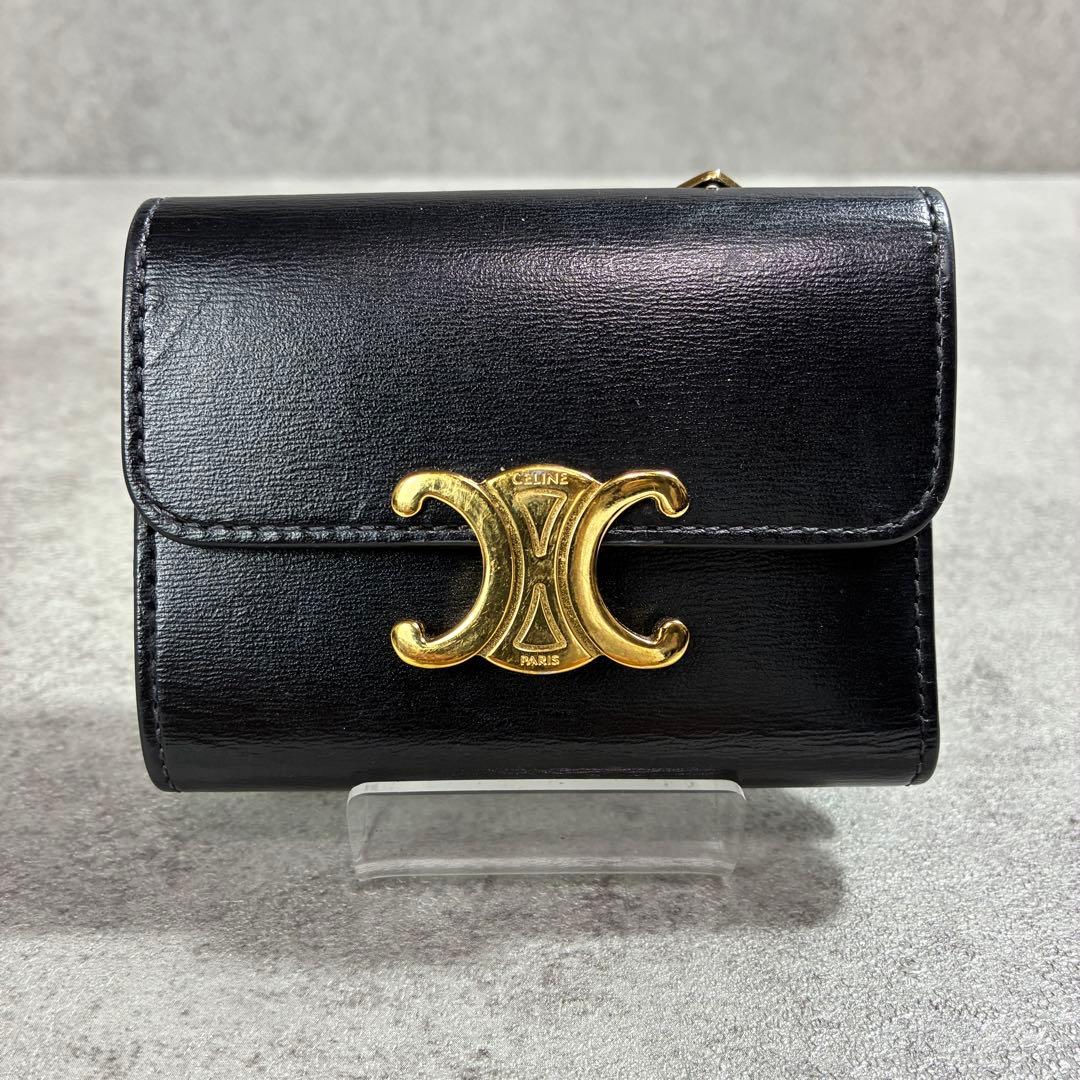 あ*き様 美品✨CELINE セリーヌ デカロゴ金具 ケース付　コンパクト