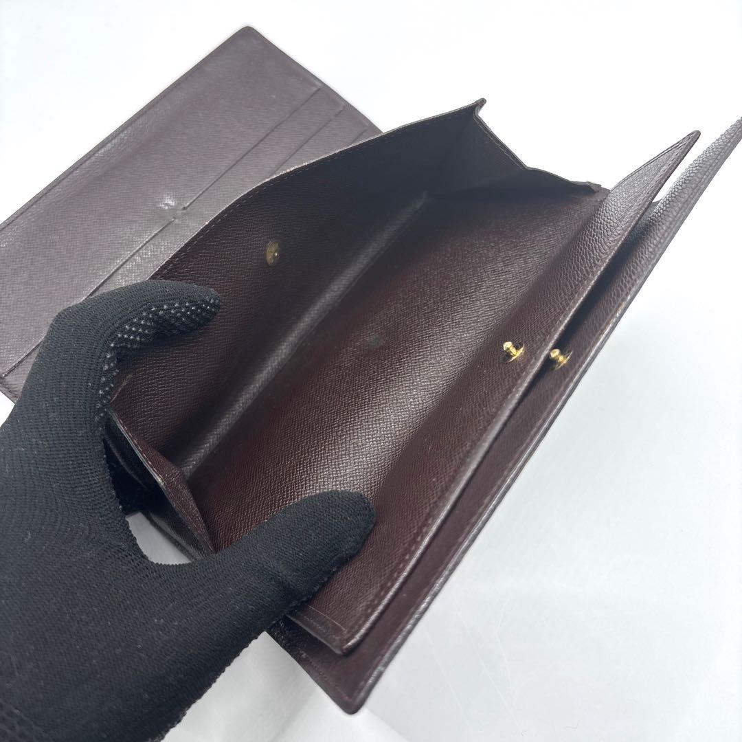 ルイヴィトン　ダミエ　ポルトフォイユインターナショナル　長財布　三つ折り財布　茶