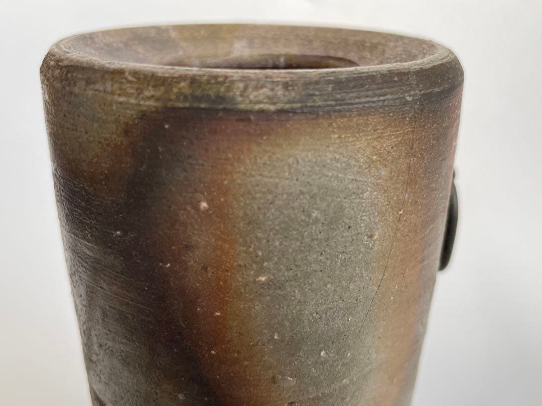 陶芸家　作家物　金重陶陽　分銅印　掛け花入　筒花入　割れ直しあり　箱なし