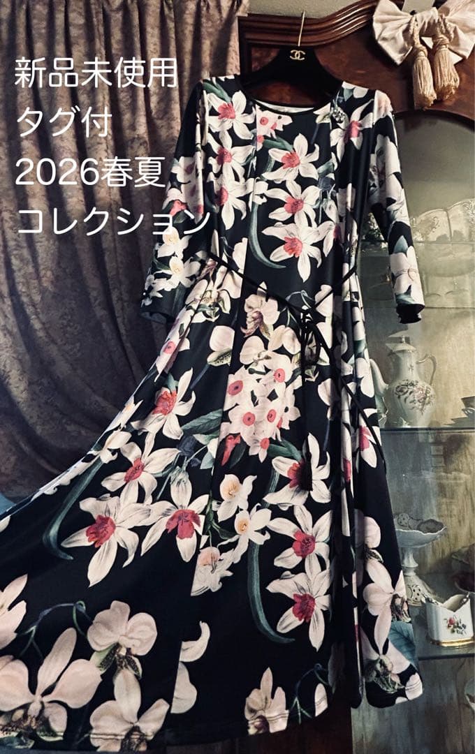 新品未使用七分袖スーパービューティー 花柄ワンピース2026春夏コレクション42