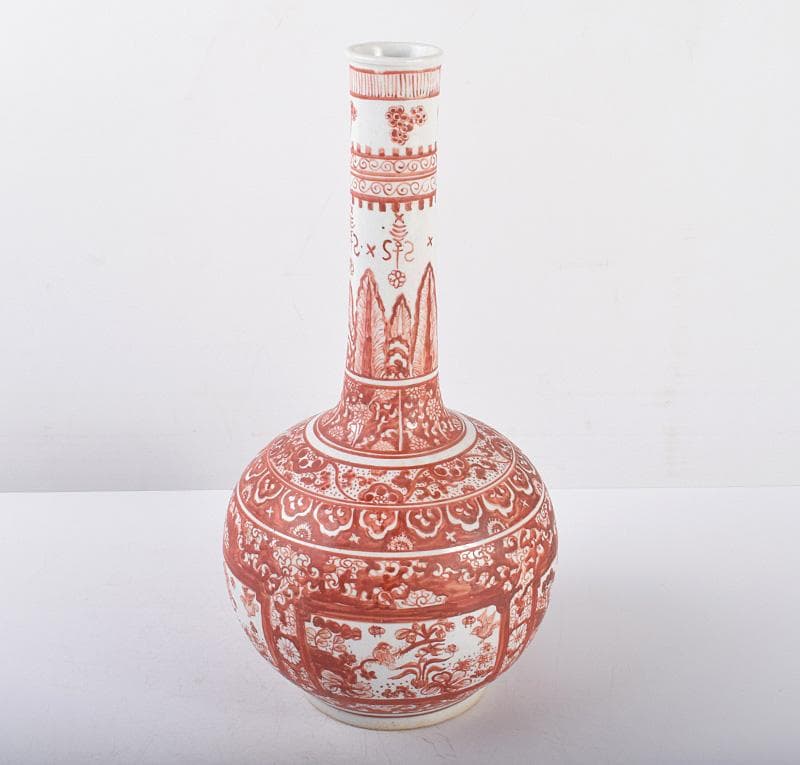 中国　赤絵　花鳥文　天球瓶　C　3570B