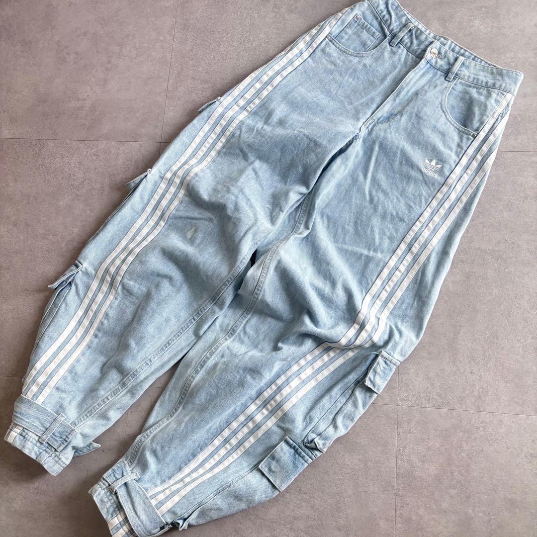 adidas Adilenium デニムカーゴパンツ　クリアブルー 紐なし　25